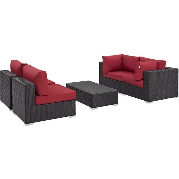 Modway Furniture Convene Outdoor Patio Sectional Set, Espresso Red, 5Pk EEI-2163-EXP-RED-SET